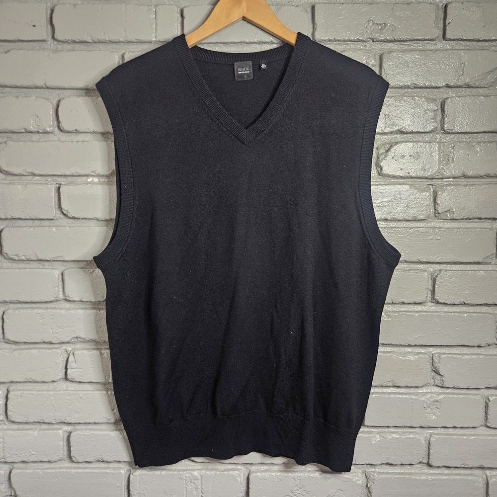 Saks Fifth Avenue Mens Sweater Vest XL Black Wool